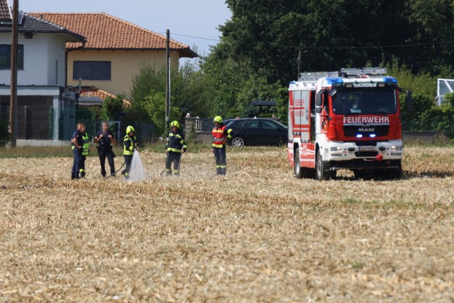 Glosende Stelle in einem Feld bei Schlei�heim durch Feuerwehr rasch abgel�scht