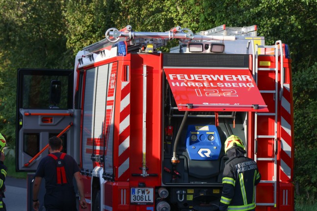 Nachl�scharbeiten nach Kleinbrand in der Garage eines Wohnhauses in Hargelsberg