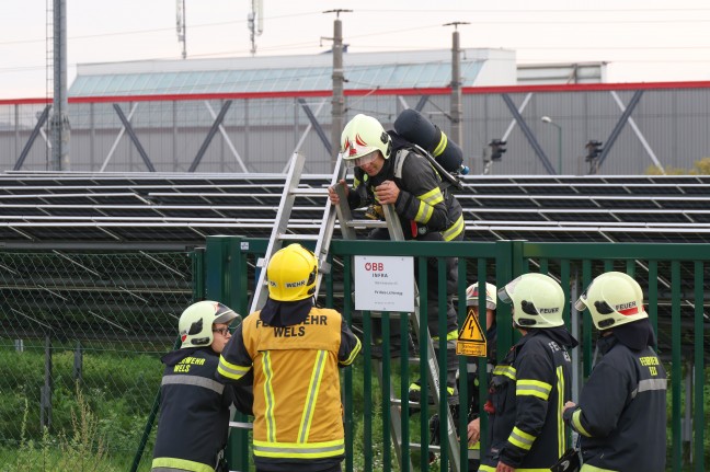 Brand auf dem Gel�nde einer gro�en Photovoltaikanlage in Wels-Vogelweide