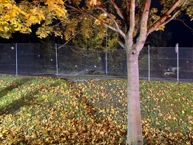Auto durch Zaun geschl�pft: Aufr�umarbeiten nach Verkehrsunfall in Gunskirchen