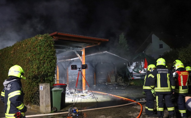 Drei Feuerwehren bei Carport- beziehungsweise Gartenhüttenbrand in St. Florian im Einsatz