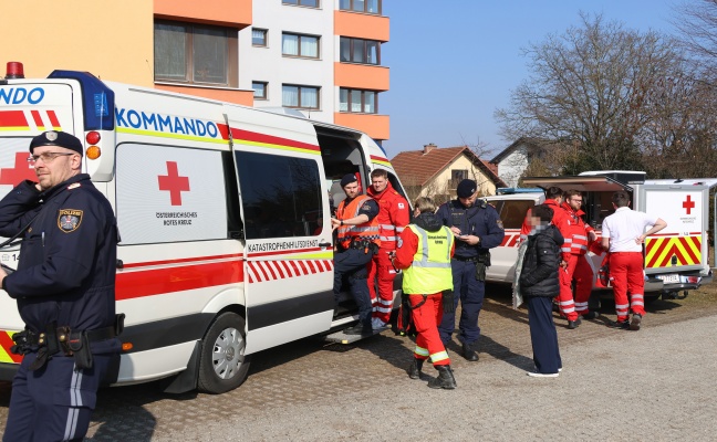Drohnen, Polizei, Such- und Rettungshunde - Einsatzkrfte bei Personensuche in Wels im Einsatz