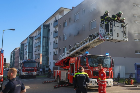 "Wohnung zugemllt": Schwieriger Lscheinsatz bei ausgedehntem Wohnungsbrand in Wels-Vogelweide