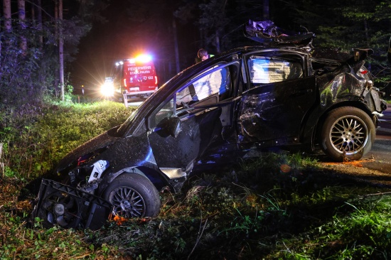 Auto bei schwerem Verkehrsunfall in Stadl-Paura gegen Baum gekracht