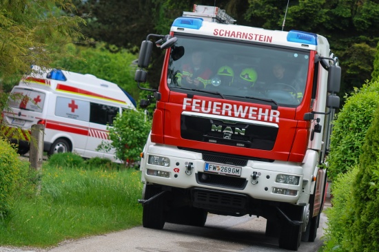 Drei Feuerwehren bei Brand einer Pelletsheizung in einem Wohnhaus in Scharnstein im Einsatz