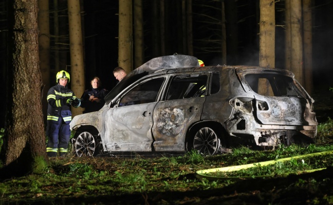 Auto in Vollbrand: Fluchtauto nach Bankomatsprengung in Waldstck bei Aichkirchen abgefackelt