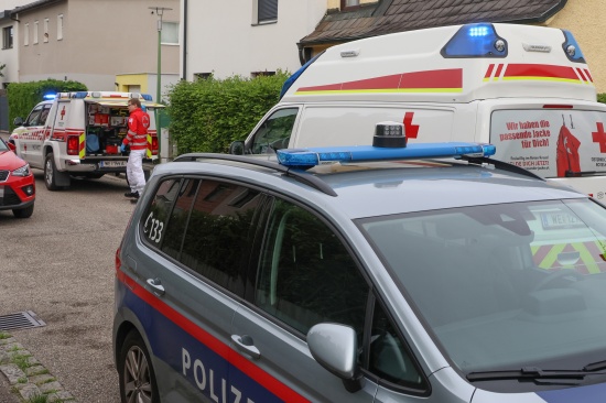 Personenrettung: Frau in Wels-Vogelweide mit Fu auf Terrasse eingeklemmt