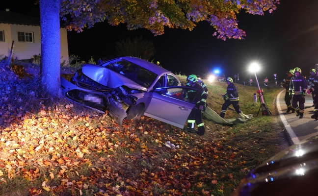 Tdlicher Verkehrsunfall: Auto auf Gallspacher Strae bei Meggenhofen frontal gegen Baum gekracht
