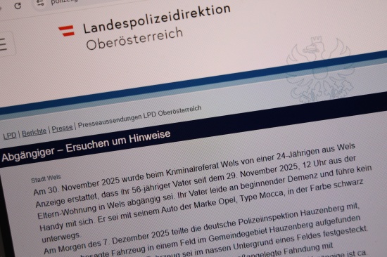 Abgngigkeit: 56-jhriger Mann aus Wels abgngig - Auto in Deutschland gefunden