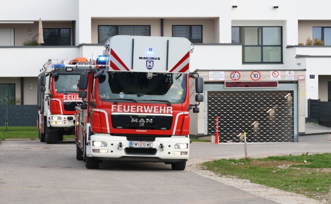 Brandverdacht durch ausgel�sten Brandmelder in einem Mehrparteienwohngeb�ude in Wels-Vogelweide