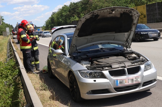 Feuerwehr bei vermeintlichem PKW-Brand auf Welser Autobahn in Wels-Puchberg im Einsatz