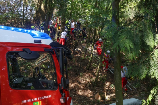 Personenrettung: Mann in einem Waldst�ck in Wallern an der Trattnach unter Baum eingeklemmt