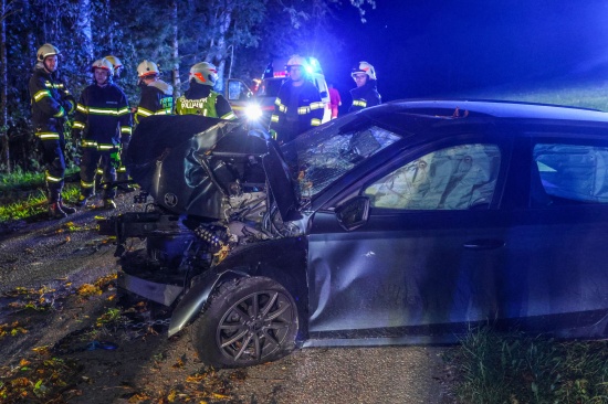 Motorblock herausgerissen: Auto bei schwerem Verkehrsunfall in Pollham frontal gegen Baum gekracht
